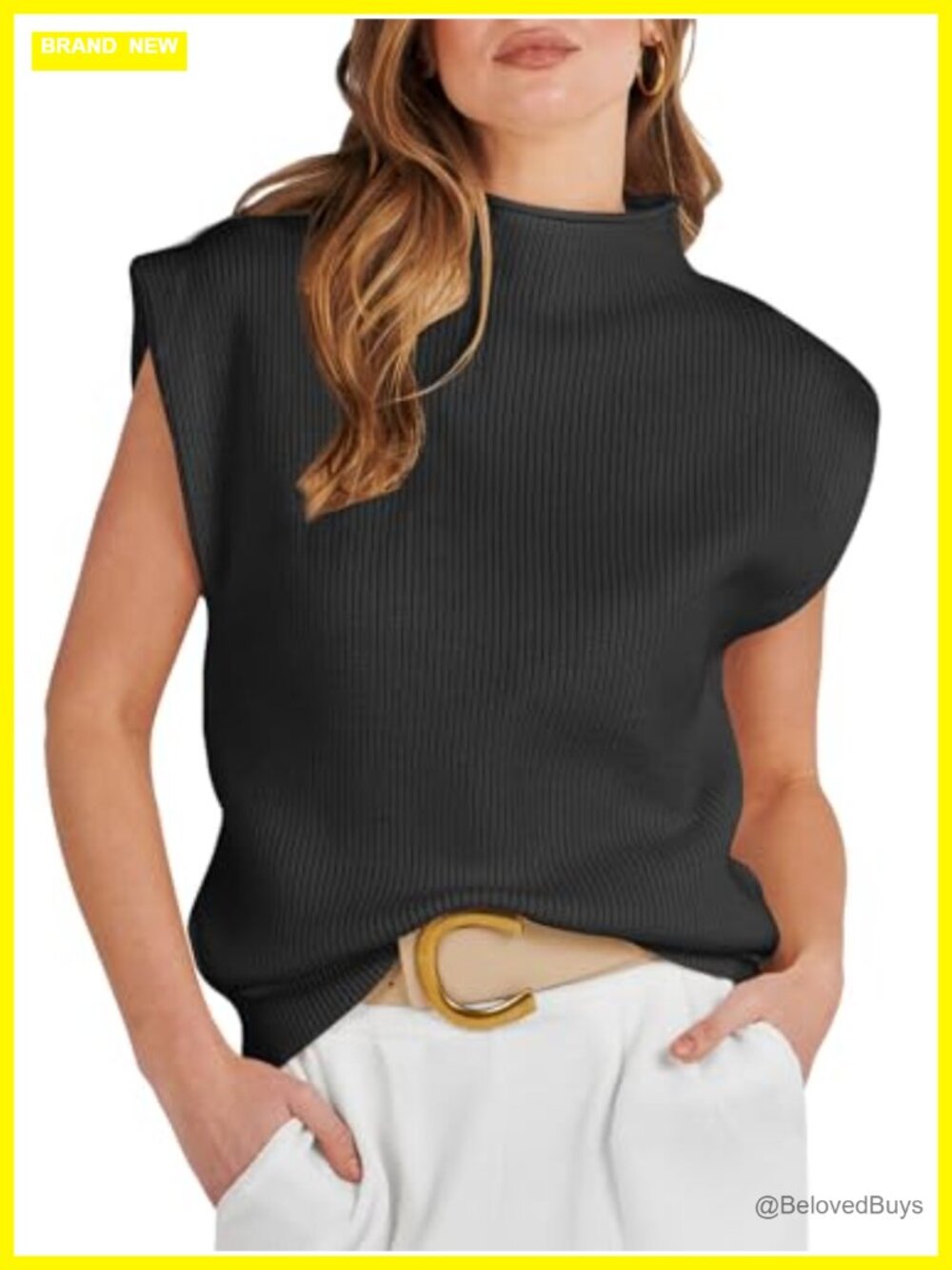 Mock Neck Sleeveless Sweater Vest Knit Work Layering Top